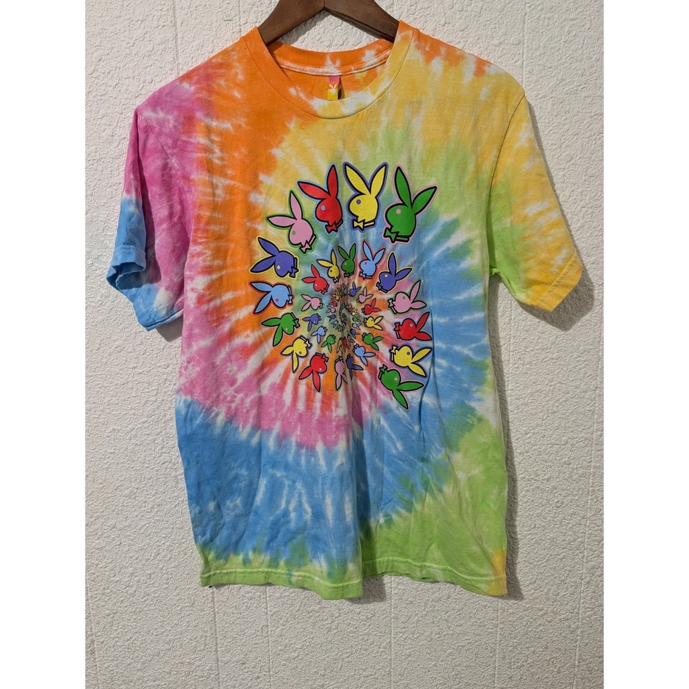 Playboy Color Bars Tie Dye Bunny Logo Graphic Tee Men's S Streetwear 202